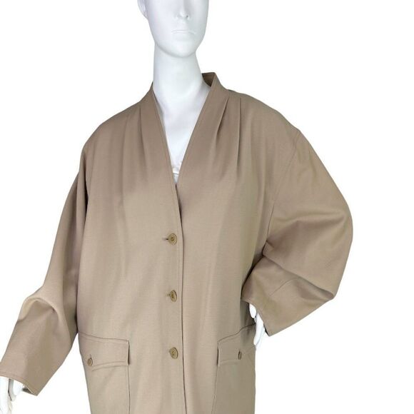 Max Mara Vtg Lightweight Virgin Wool Twill Mid-Length Button Up Tan Coat Sz 6 - Picture 8 of 15